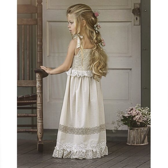 Linen and Lace Dress Dollcake Hushed My Heart Portrait Boho Special Occasion NEW - Picture 6 of 10